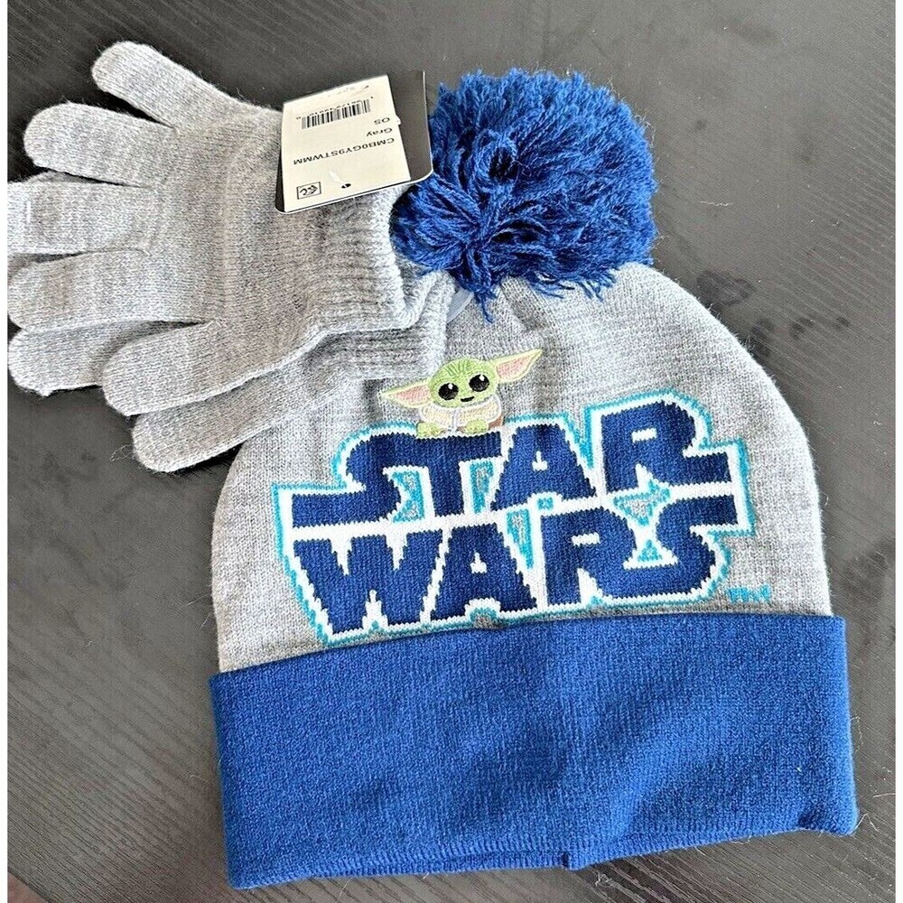 Star Wars Boys The Mandalorian Beanie & Gloves Set Youth Blue Gray one size